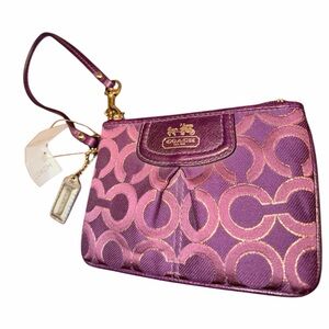 Y2K Vintage COACH Plum Purple Op Art Small Wristlet Leather Canvas BRAND NEW
